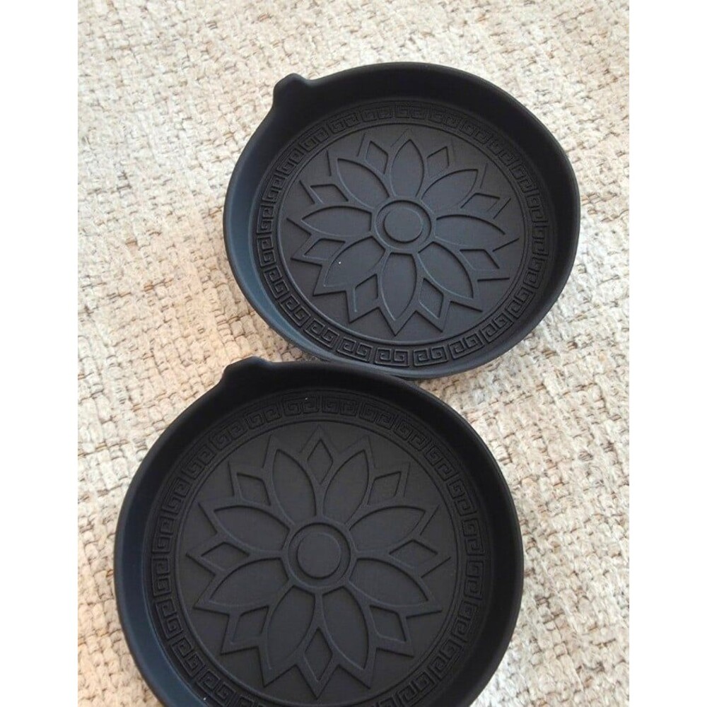 Car Coasters Set of 2 Black Lotus Flowers with Raised Edge